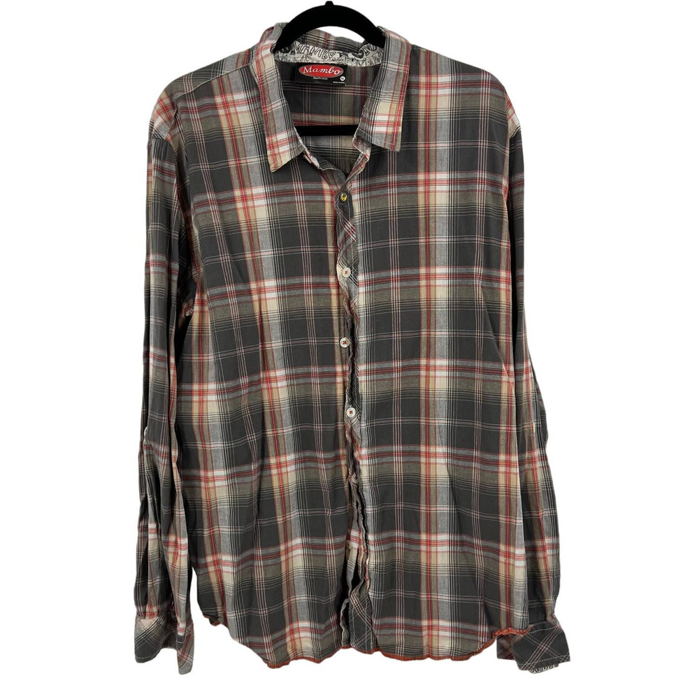 Mambo Australia Flannel Plaid Red Brown Snap & Button Up Western Men's XL Xlarge